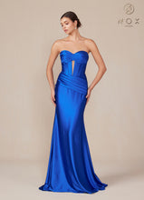 N T1500 - Strapless Stretch Satin Fit & Flare Prom Gown with Boned Bodice & Lace-Up Back PROM GOWN Nox