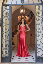 N T1500 - Strapless Stretch Satin Fit & Flare Prom Gown with Boned Bodice & Lace-Up Back PROM GOWN Nox 00 Red