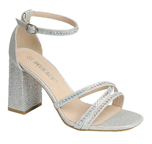 Women's Rhinestone Embellished Block heel with Ankle Strap & Open Square Toe Dress Sandals WOMENS DRESS SHOES FOREVER   