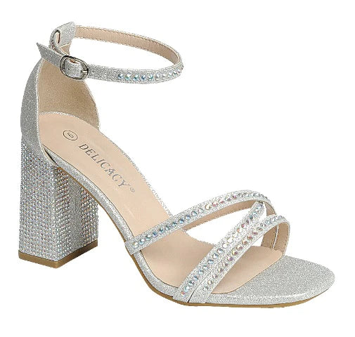 Women's Rhinestone Embellished Block heel with Ankle Strap & Open Squa Diggz Formals Women's Rhinestone Embellished Block heel with Ankle Strap & Open Squa Diggz Formals