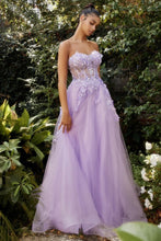CD A1108 - Strapless Sheer Boned Corset Bodice Prom Gown with 3D Floral Applique & Optional Puff Sleeves PROM GOWN Andrea & Leo Couture 2 LAVENDER 