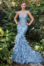 CD A1116 - Glitter Embellished Fit & Flare Prom Gown with Sheer Bodice Lace Up Corset Back & Feather Adorned Skirt PROM GOWN Cinderella Divine