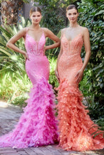 CD A1116 - Glitter Embellished Fit & Flare Prom Gown with Sheer Bodice Lace Up Corset Back & Feather Adorned Skirt PROM GOWN Cinderella Divine