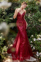 CD A1118 - Sequin Print Tulle Mermaid Prom Gown with Sheer Plunging Neckline & Low Open Back PROM GOWN Andrea & Leo Couture 4 BURGUNDY 