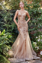 CD A1118 - Sequin Print Tulle Mermaid Prom Gown with Sheer Plunging Neckline & Low Open Back PROM GOWN Andrea & Leo Couture 2 GOLD 