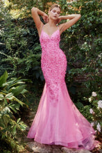 CD A1201 - Rhinestone Embellished Fit & Flare Prom Gown with 3D Floral Applique & Open Lace Up Corset Back PROM GOWN Cinderella Divine 2 HOT PINK 