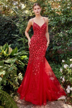 CD A1201 - Rhinestone Embellished Fit & Flare Prom Gown with 3D Floral Applique & Open Lace Up Corset Back PROM GOWN Cinderella Divine 2 RED 
