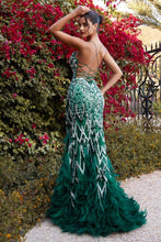 CD A1229 - Feather Embellished Fit & Flare Prom Gown with Detailed Beading & Open Lace Up Corset Back PROM GOWN Andrea & Leo Couture 2 EMERALD 