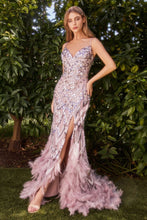 CD A1229 - Feather Embellished Fit & Flare Prom Gown with Detailed Beading & Open Lace Up Corset Back PROM GOWN Andrea & Leo Couture 2 MAUVE 