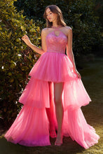 CD A1239 - High Low A-Line Prom Gown with Sheer Beaded Lace Halter Bodice & Layered Pleated Tulle Skirt PROM GOWN Cinderella Divine 2 Pink