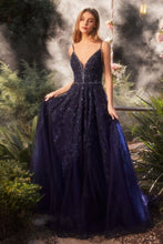 CD A1251 - Bead & Applique A-Line Prom Gown with Plunging V-Neck & Crystal Belt PROM GOWN Cinderella Divine