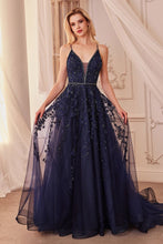 CD A1251 - Bead & Applique A-Line Prom Gown with Plunging V-Neck & Crystal Belt PROM GOWN CINDERELLA DIVINE   