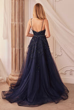 CD A1251 - Bead & Applique A-Line Prom Gown with Plunging V-Neck & Crystal Belt PROM GOWN CINDERELLA DIVINE   