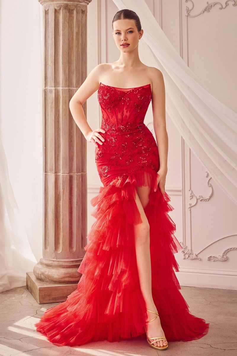 CD A1255 - Strapless Lace Embellished Mermaid Gown with CD A1255 - Strapless Lace Embellished Mermaid Gown with