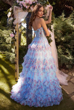 CD A1334 - Strapless Floral Print Ball Gown with Sheer Bodice & Tiered Skirt PROM GOWN Andrea & Leo Couture   