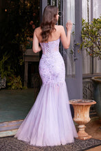 CD A1388 - Strapless Sequined 3D Floral Mermaid Prom Gown with Sheer Bodice Shimmer Tulle Skirt Leg Slit & Lace Up Back PROM GOWN Cinderella Divine