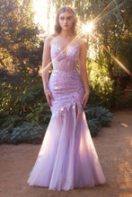 CD A1388 - Strapless Sequined 3D Floral Mermaid Prom Gown with Sheer Bodice Shimmer Tulle Skirt Leg Slit & Lace Up Back PROM GOWN Cinderella Divine 0 Lavender