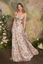 CD A1425 - Strapless Floral Print Organza A-Line Prom Gown with Structured Cowl neck Corset Bodice & Open Lace Up Back PROM GOWN Cinderella Divine 2 Blush Pink