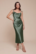 CD BD103 - Midi Length Satin Fitted Slip Dress with Draped Cowl Neck Adjustable Spaghetti Straps & Leg Slit Homecoming Cinderella Divine