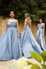 CD BD104 - Satin A-Line Formal Gown with Tying Spaghetti Shoulder Straps Cowl Neck & Leg Slit PROM GOWN Cinderella Divine   