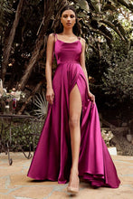 CD BD104 - Satin A-Line Formal Gown with Tying Spaghetti Shoulder Straps Cowl Neck & Leg Slit PROM GOWN Cinderella Divine S LIPSTICK 