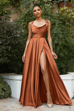 CD BD104 - Satin A-Line Formal Gown with Tying Spaghetti Shoulder Straps Cowl Neck & Leg Slit PROM GOWN Cinderella Divine   