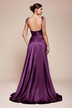 CD BD104 - Satin A-Line Formal Gown with Tying Spaghetti Shoulder Straps Cowl Neck & Leg Slit PROM GOWN Cinderella Divine