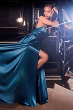 CD BD104 - Satin A-Line Formal Gown with Tying Spaghetti Shoulder Straps Cowl Neck & Leg Slit PROM GOWN Cinderella Divine