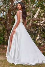 CD BD104W - Satin A-Line Wedding Gown with Tying Spaghetti Shoulder Straps Cowl Neck & Leg Slit Wedding Gown Cinderella Divine   