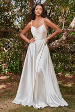 CD BD104W - Satin A-Line Wedding Gown with Tying Spaghetti Shoulder Straps Cowl Neck & Leg Slit Wedding Gown Cinderella Divine XS OFF WHITE 