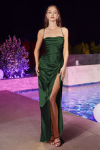 CD BD111 - Satin Fit & Flare Prom Gown with Gathered Waist Leg Slit & Open Lace Up Corset Back PROM GOWN Cinderella Divine XS EMERALD 