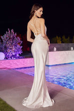 CD BD7044 - Satin Fit & Flare Prom Gown with Boat Neck & Open Lace Up Corset Back Prom Dress Cinderella Divine XS OFF-WHITE 
