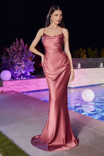 CD BD7044 - Satin Fit & Flare Prom Gown with Boat Neck & Open Lace Up Corset Back Prom Dress Cinderella Divine XS ROSEWOOD 