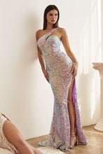 CD C140 - One Shoulder Iridescent Full Sequin Fit & Flare Prom Gown with Leg Slit PROM GOWN Cinderella Divine 4 LAVENDER 