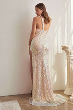 CD C140 - One Shoulder Iridescent Full Sequin Fit & Flare Prom Gown with Leg Slit PROM GOWN Cinderella Divine   