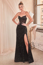 CD C146 - Strapless Full Sequin Fit & Flare Prom Gown with Sheer Boned Bodice & Leg Slit PROM GOWN Cinderella Divine   