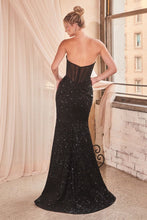 CD C146 - Strapless Full Sequin Fit & Flare Prom Gown with Sheer Boned Bodice & Leg Slit PROM GOWN Cinderella Divine   