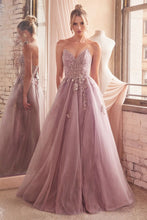 CD C148 - Lace & Tulle A-Line Prom Gown with Sheer Corset Bodice & Hidden Leg Slit PROM GOWN Cinderella Divine 4 DUSTY MAUVE 