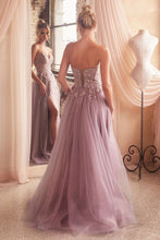 CD C148 - Lace & Tulle A-Line Prom Gown with Sheer Corset Bodice & Hidden Leg Slit PROM GOWN Cinderella Divine   