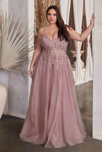 CD C148C - Plus Size Lace & Tulle A-Line Prom Gown with Sheer Corset Bodice & Hidden Leg Slit PROM GOWN Cinderella Divine 18 DUSTY MAUVE 