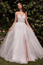 CD C148W - Layered Shimmer Tulle A-Line Wedding Gown with Sheer Beaded Lace Corset Bodice & Leg Slit PROM GOWN Cinderella Divine