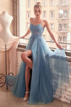 CD C150 - Lace Over Layered Tulle A-Line Prom Gown with Lace Up Corset Back & Leg Slit PROM GOWN Cinderella Divine 2 BLUE 