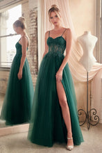 CD C150 - Lace Over Layered Tulle A-Line Prom Gown with Lace Up Corset Back & Leg Slit PROM GOWN Cinderella Divine 2 EMERALD 