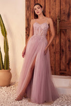 CD C150 - Lace Over Layered Tulle A-Line Prom Gown with Lace Up Corset Back & Leg Slit PROM GOWN Cinderella Divine 2 MAUVE 