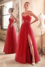 CD C150 - Lace Over Layered Tulle A-Line Prom Gown with Lace Up Corset Back & Leg Slit PROM GOWN Cinderella Divine 2 RED 