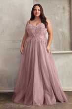 CD C150C - Plus Size Lace Over Layered Tulle A-Line Prom Gown with Lace Up Corset Back & Leg Slit PROM GOWN Cinderella Divine 18 MAUVE 