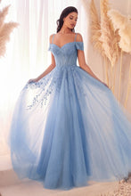 CD C154 -Off The Shoulder Lace Accented Tulle A-Line Prom Gown with Sheer Boned Bodice & Leg Slit PROM GOWN Cinderella Divine 4 BLUE 
