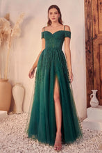 CD C154 -Off The Shoulder Lace Accented Tulle A-Line Prom Gown with Sheer Boned Bodice & Leg Slit PROM GOWN Cinderella Divine 4 EMERALD 