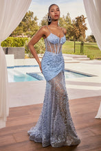 CD C155 - Glitter Print Fit & Flare Prom Gown with Sheer Boned Bodice Sheer Skirt & Leg Slit PROM GOWN Cinderella Divine   