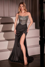 CD C161 - Strapless Crystal Embellished Fit & Flare Prom Gown with Leg Slit PROM GOWN CINDERELLA DIVINE 0 Black